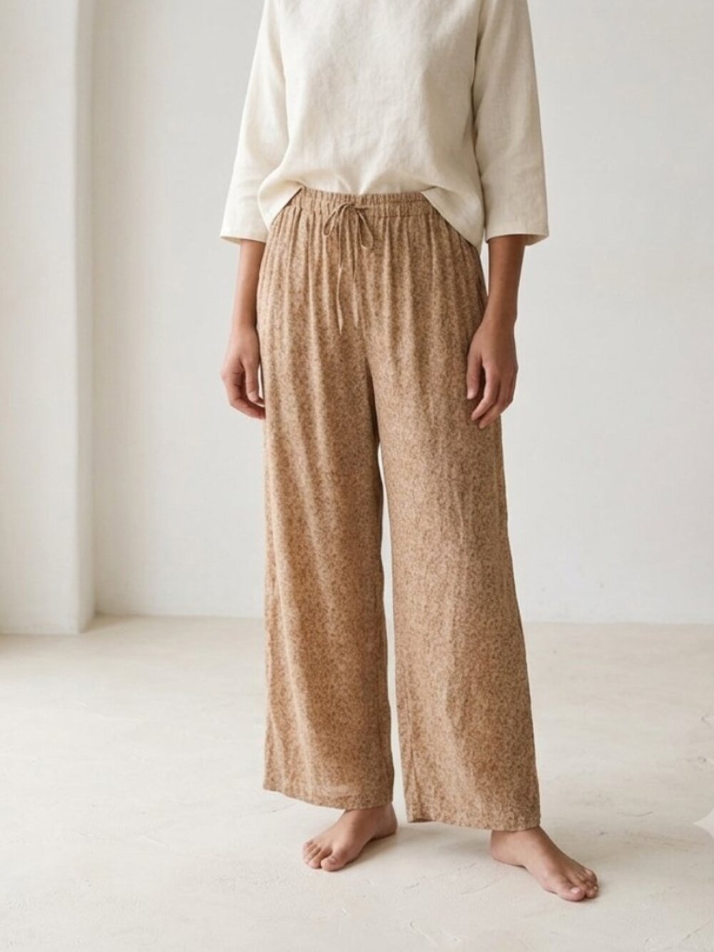 Vintage Capacity Pants Tan Floral Boho Lounge Festival Casual L